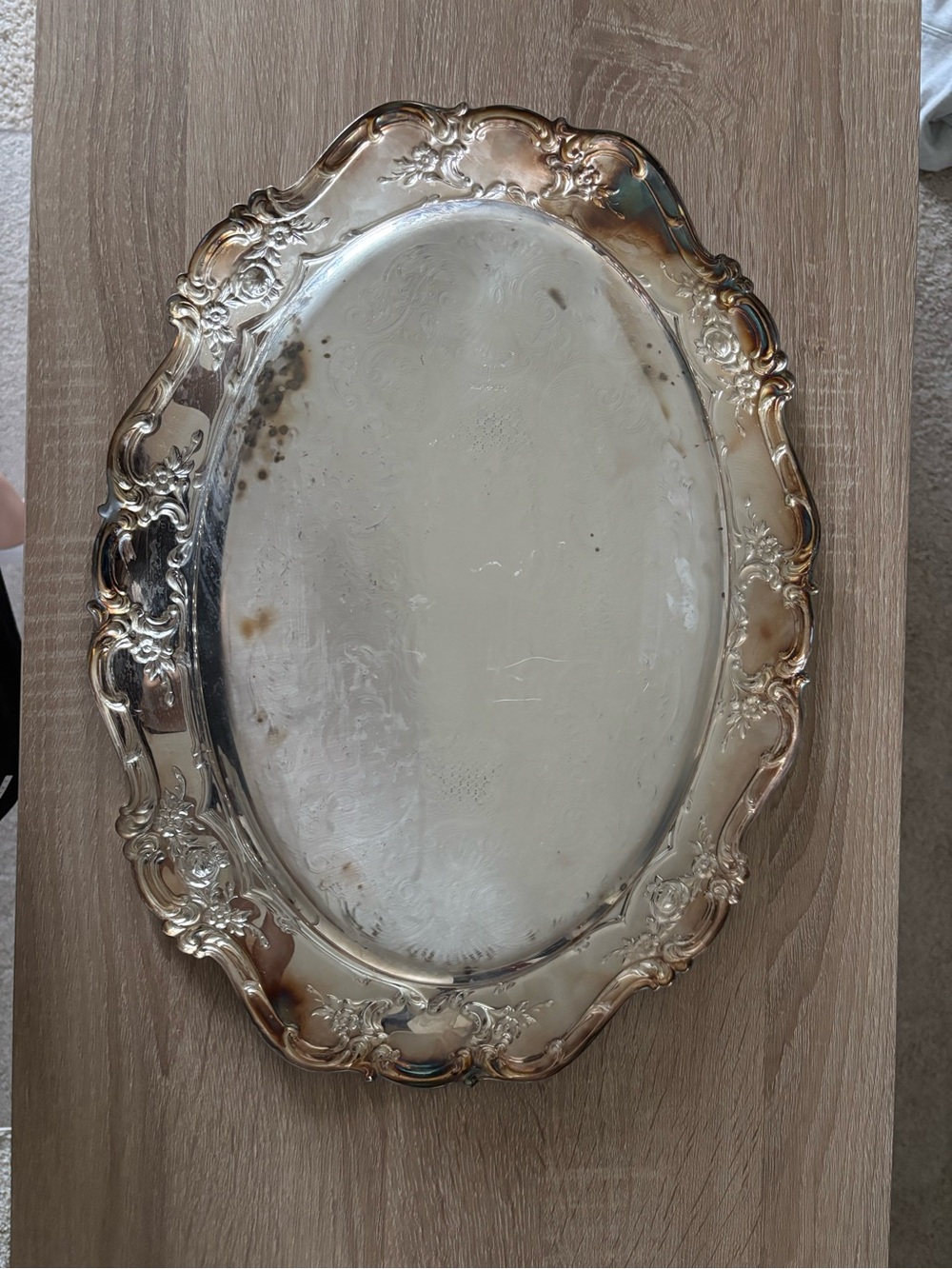 Vintage Towle Silverplate Oval Serving Tray Engraved Ornate 17” - Picture 6 of 6